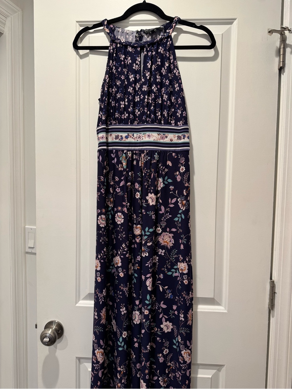 NWOT Maggie London Comet Knit Maxi Dress floral/blue/lavender